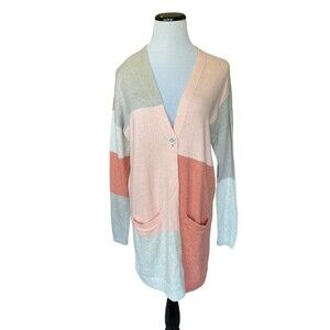 J. Jill Pure Jill Colorblock Longline Cardigan Sweater Size S Minimalist Coastal